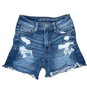 American Eagle Hi-Rise Shortie Ne(X)t Level Stretch Denim Ripped Jean Shorts